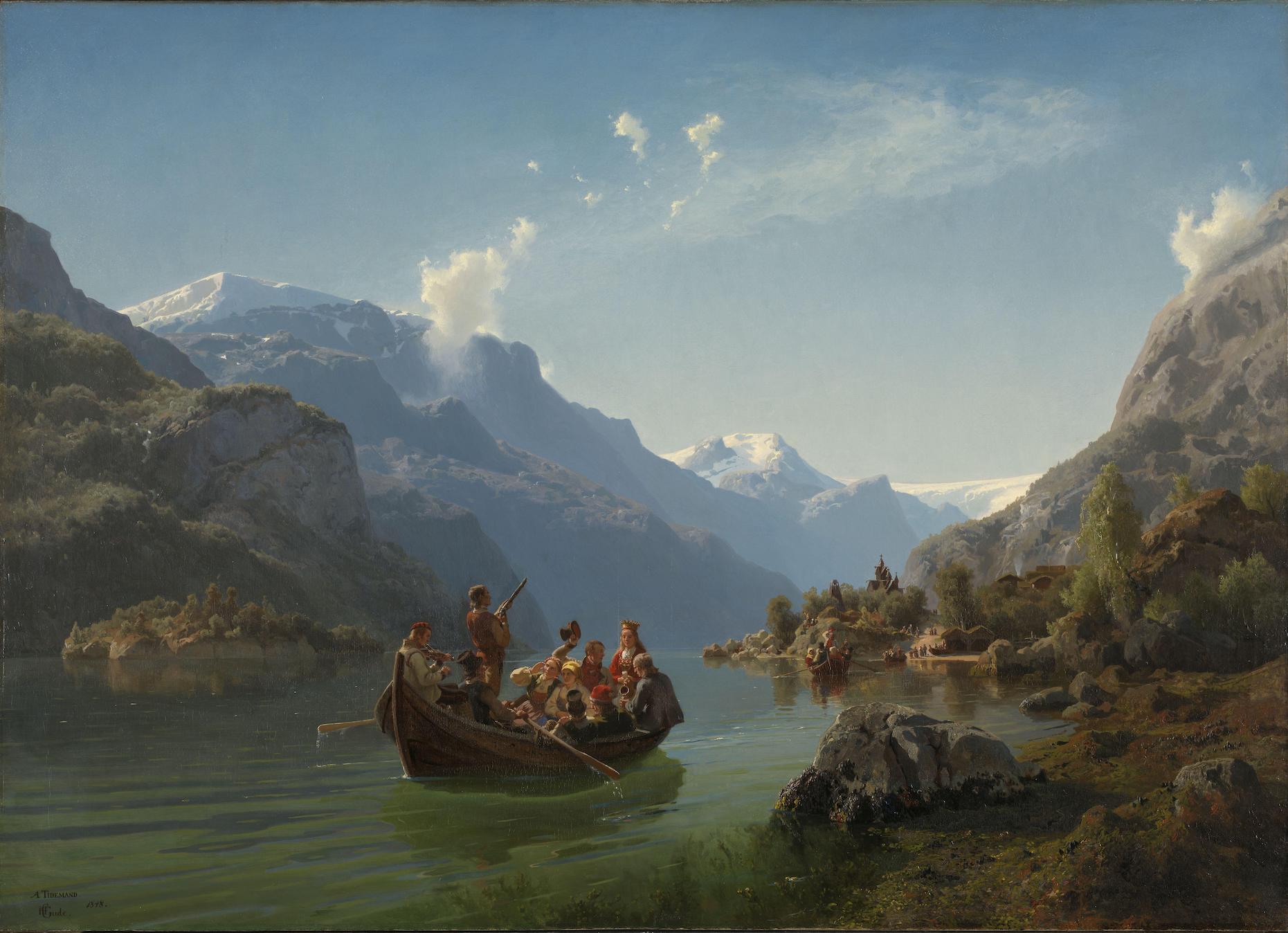 Hans Gude, Adolph Tidemand, "Bridal Procession on the Hardangerfjord", 1848
