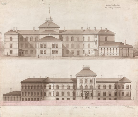 Wilhem von Hanno: “Building for The Geographic Survey of Norway”, 1877. Pen and wash, 640 x 750 mm. Elevation.