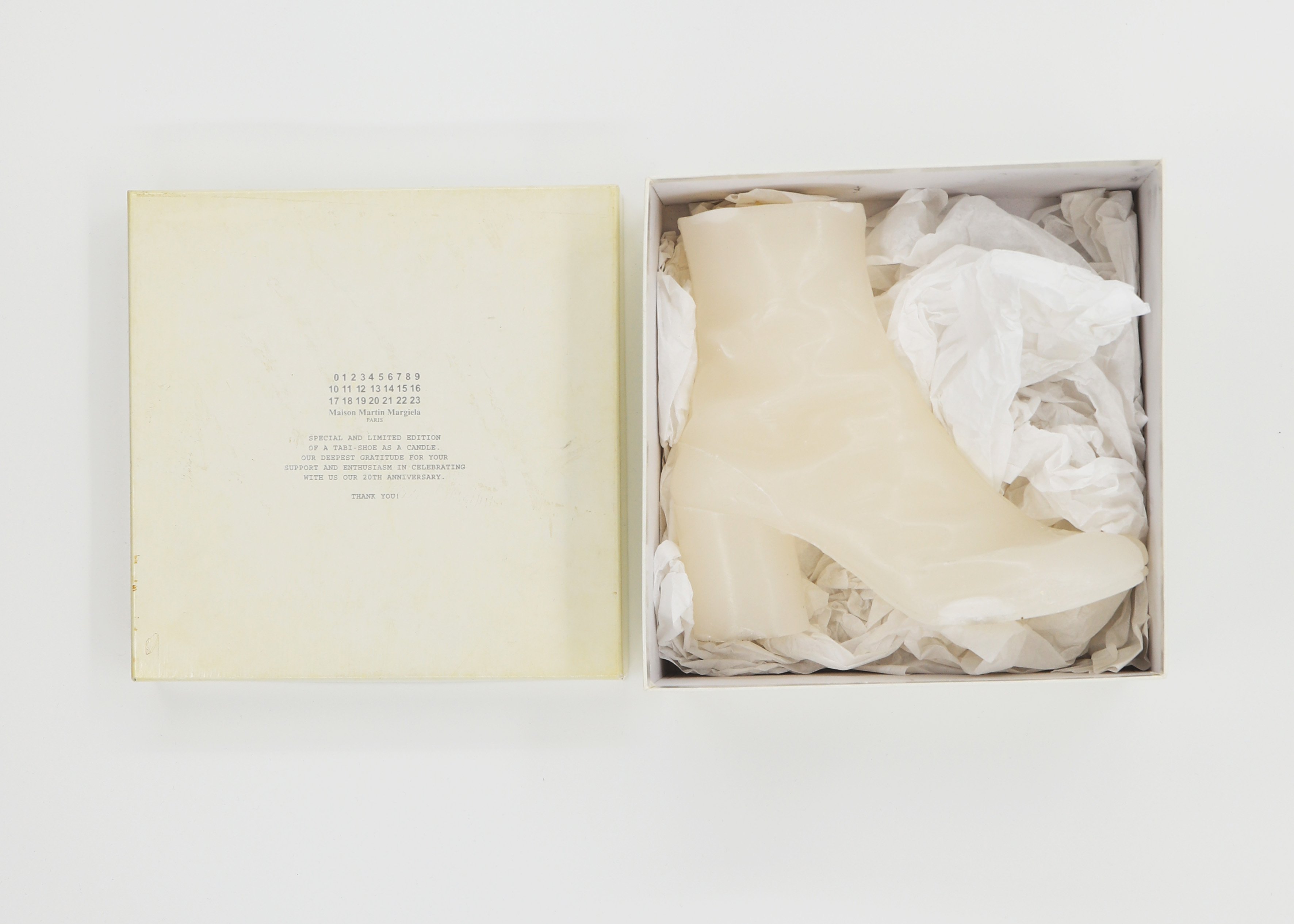 20th anniversary Maison Martin Margiela Box with A Tabi Candle. Collection: RareBooksParis. Owner: Gregory Brooks